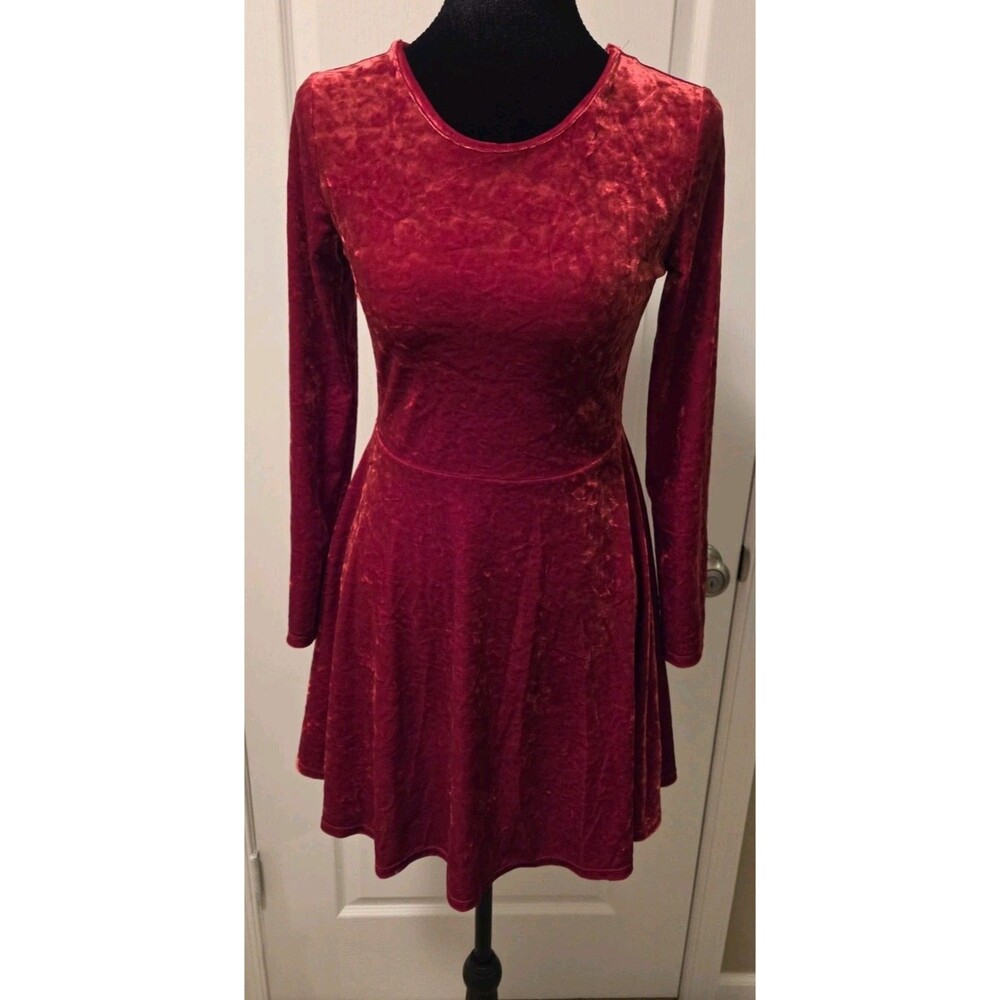 The Children's Place girls' red velvet fit & flare long sleeve dress-Size XL(14)